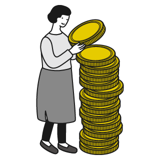 お金を積み上げる人のイラスト
